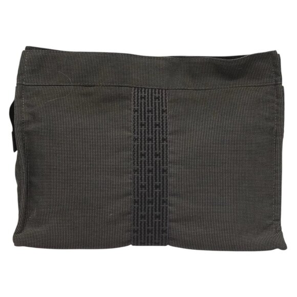 HERMES Her Line Clutch Bag Canvas Gray Auth 118940 - Picture 2 of 16